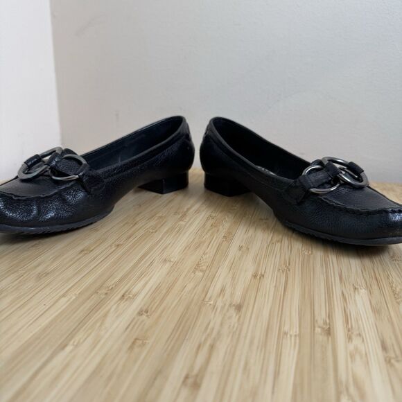 Talbots Black Leather Loafers Silver Rings Women’s Size 8B Walking Casual - Picture 7 of 10
